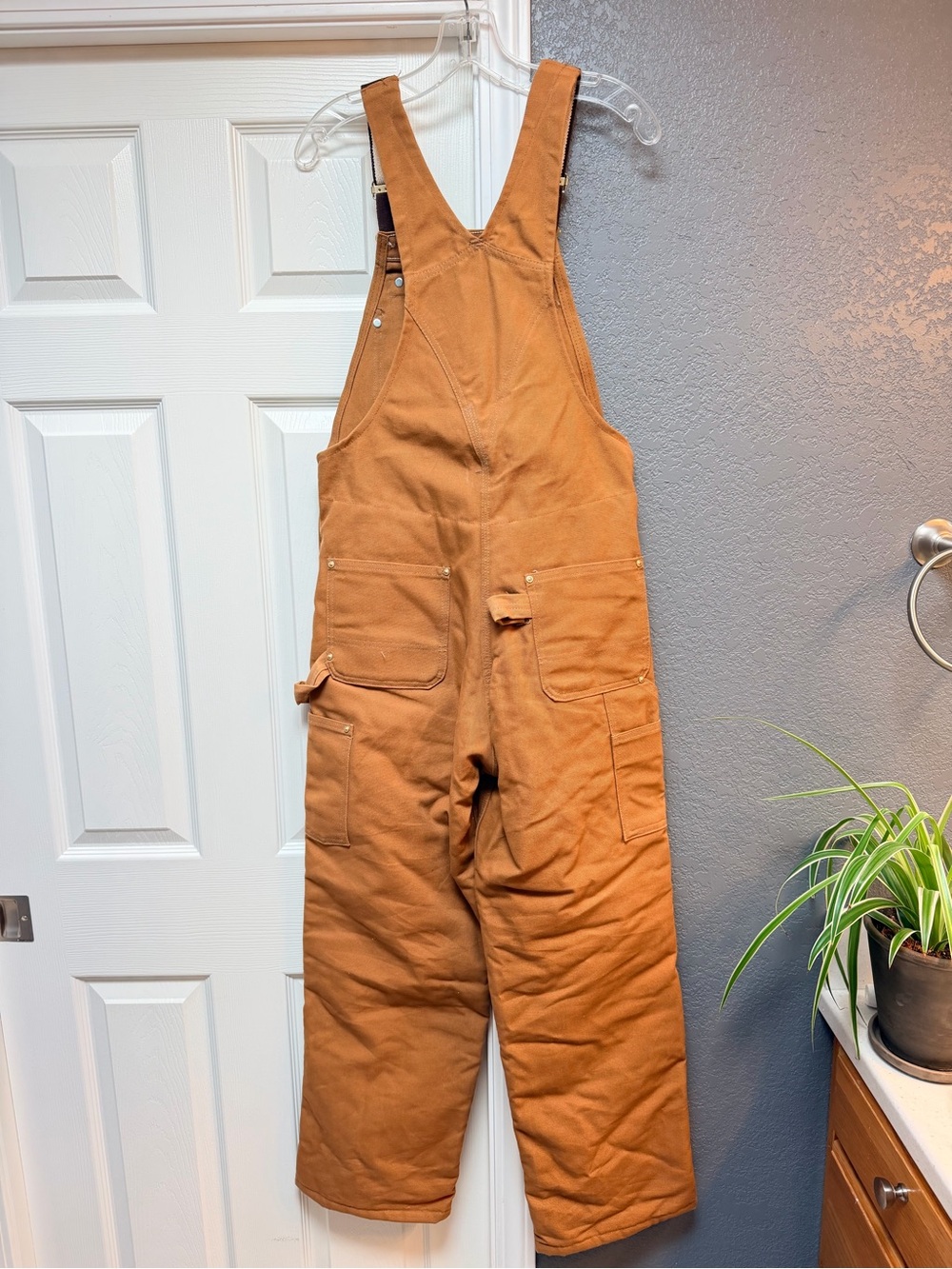 Carhartt Tan Duck Canvas Overalls with Dark Brown Straps - Picture 6 of 9